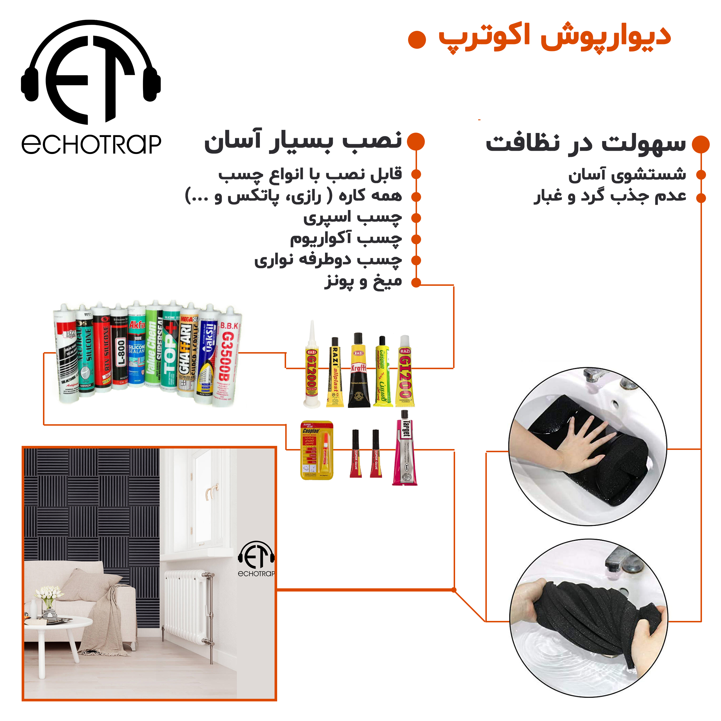 دیوارپوش اکوترپ مدل Mplus50.50 بسته 12 عددی