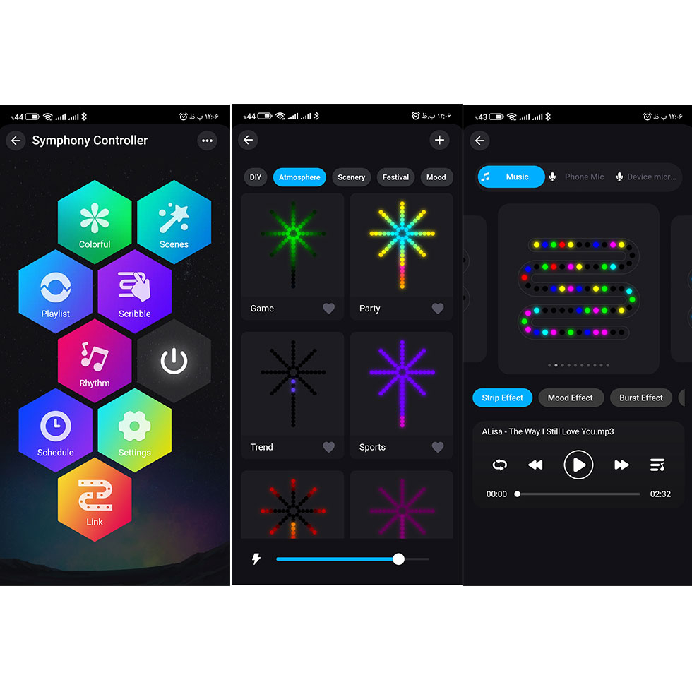 چراغ تزئینی مدل دیواری RGB-Smart طرح آتش بازی