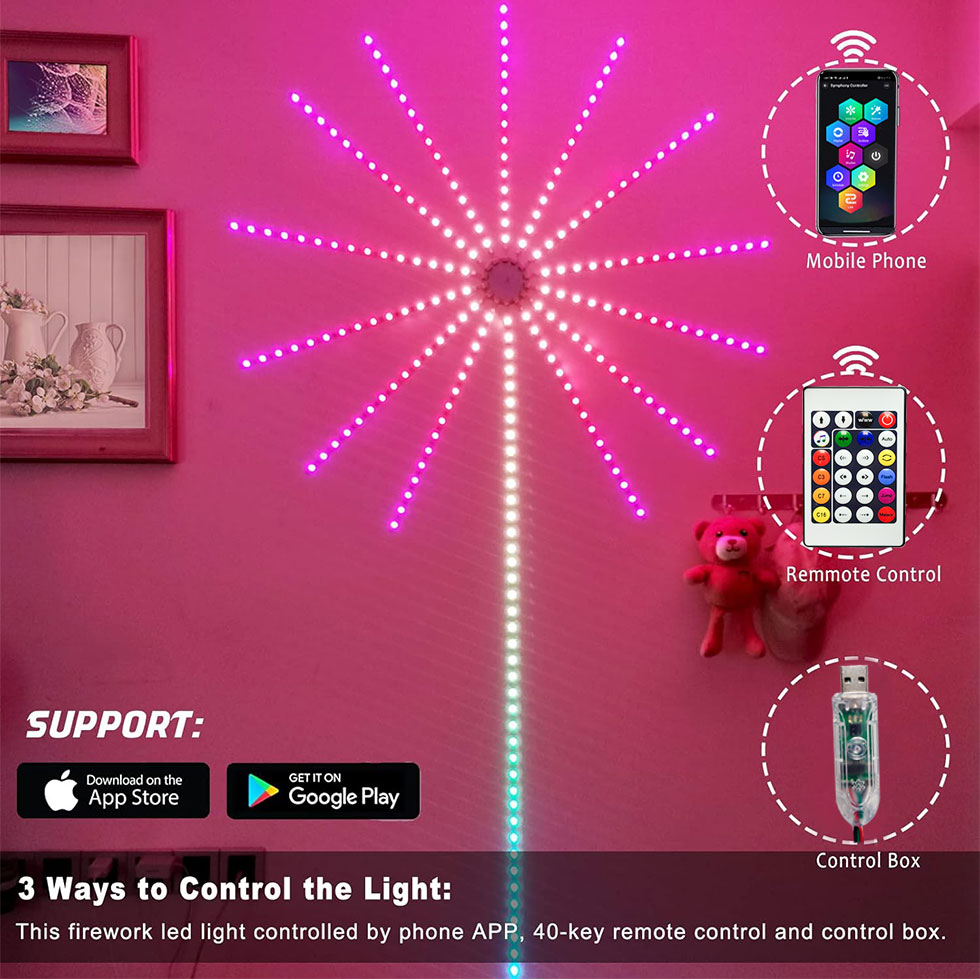 چراغ تزئینی مدل دیواری RGB-Smart طرح آتش بازی