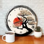 ساعت دیواری طرح نقاشی ژاپنی درخت و خورشید کد 1322 - تصویر 3